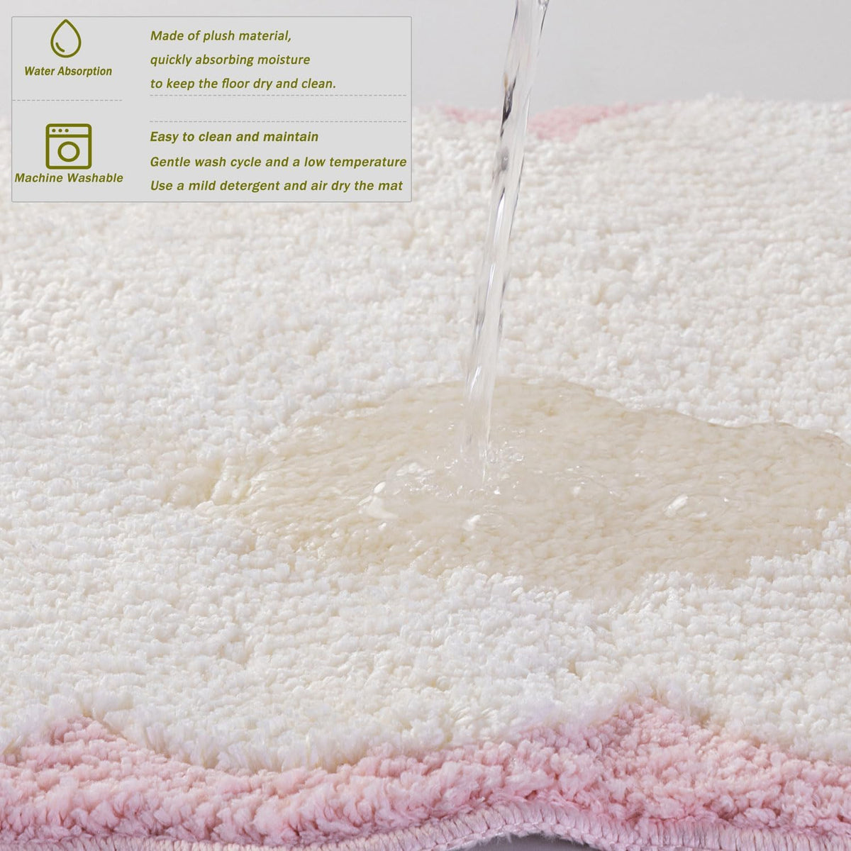 Urltmaji Scalloped Bathroom Rugs Sets 3 Piece, Non-Slip Cute Bath Mat with U-Shaped Contour Quick Dry Absorbent Plush Microfiber Pink Toilet Mats Fun Machine Washable Bath Rug for Sink Tub Shower