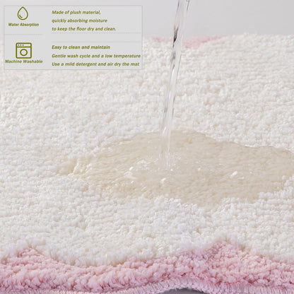 Urltmaji Scalloped Bathroom Rugs Sets 3 Piece, Non-Slip Cute Bath Mat with U-Shaped Contour Quick Dry Absorbent Plush Microfiber Pink Toilet Mats Fun Machine Washable Bath Rug for Sink Tub Shower