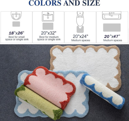 Urltmaji Scalloped Bathroom Rugs Sets 3 Piece, Non-Slip Cute Bath Mat with U-Shaped Contour Quick Dry Absorbent Plush Microfiber Pink Toilet Mats Fun Machine Washable Bath Rug for Sink Tub Shower