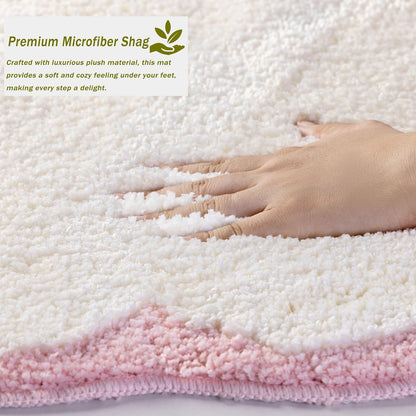 Urltmaji Scalloped Bathroom Rugs Sets 3 Piece, Non-Slip Cute Bath Mat with U-Shaped Contour Quick Dry Absorbent Plush Microfiber Pink Toilet Mats Fun Machine Washable Bath Rug for Sink Tub Shower