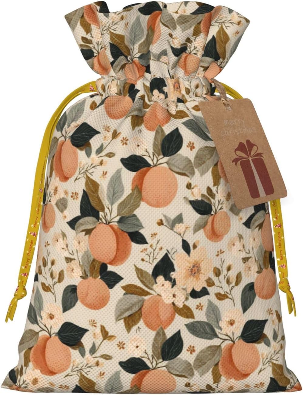 Peaches (1) Print Christmas Drawstring Gift Bags, Reusable Candy Treat Bags For Holiday Birthday Party