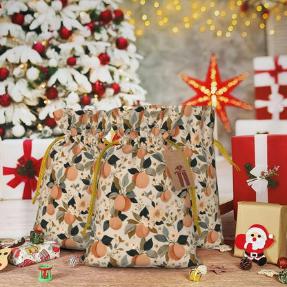 Peaches (1) Print Christmas Drawstring Gift Bags, Reusable Candy Treat Bags For Holiday Birthday Party