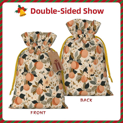 Peaches (1) Print Christmas Drawstring Gift Bags, Reusable Candy Treat Bags For Holiday Birthday Party