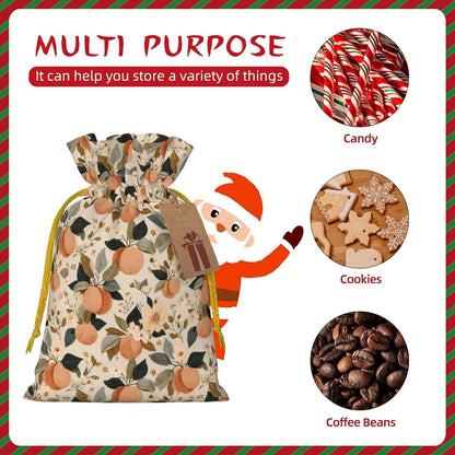 Peaches (1) Print Christmas Drawstring Gift Bags, Reusable Candy Treat Bags For Holiday Birthday Party