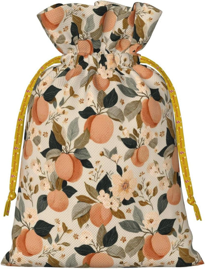 Peaches (1) Print Christmas Drawstring Gift Bags, Reusable Candy Treat Bags For Holiday Birthday Party