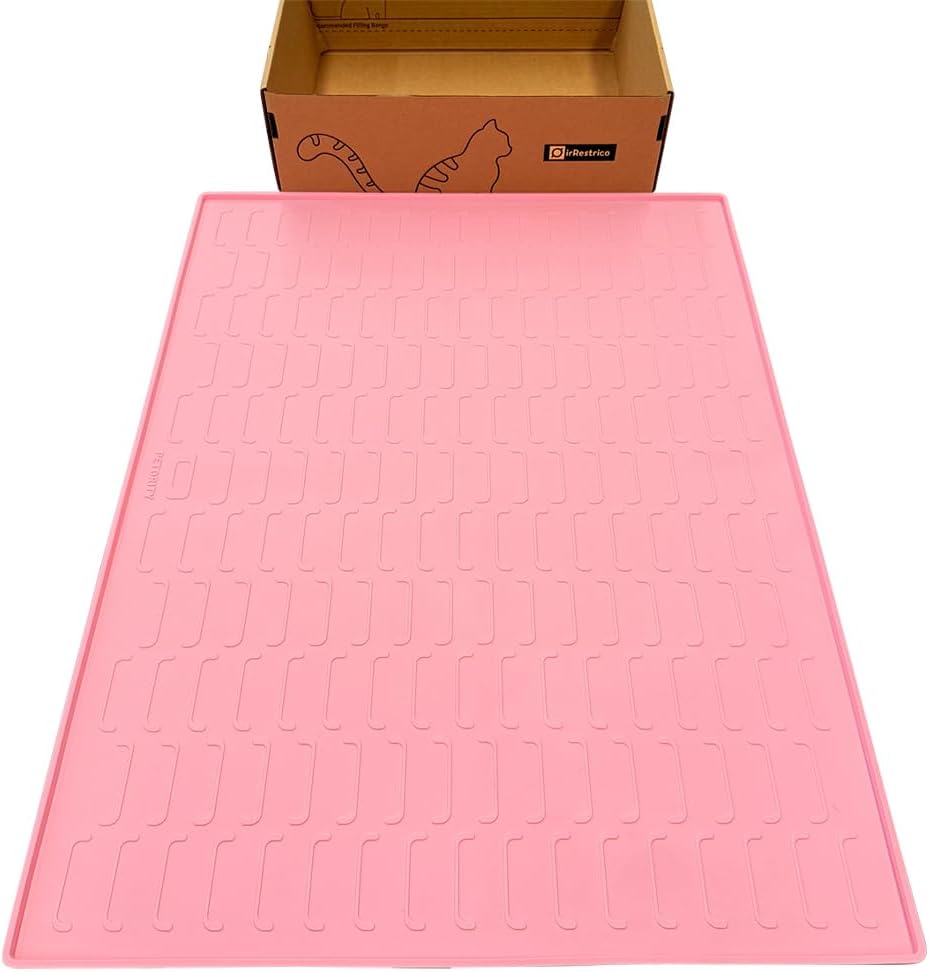 Cat Litter Mat, Large 32'' x 24'' Silicone Litter Box Mat for Litter Trapping, Waterproof, Non-Slip, Easy to Clean, Pink