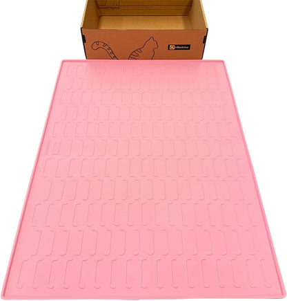 Cat Litter Mat, Large 32'' x 24'' Silicone Litter Box Mat for Litter Trapping, Waterproof, Non-Slip, Easy to Clean, Pink