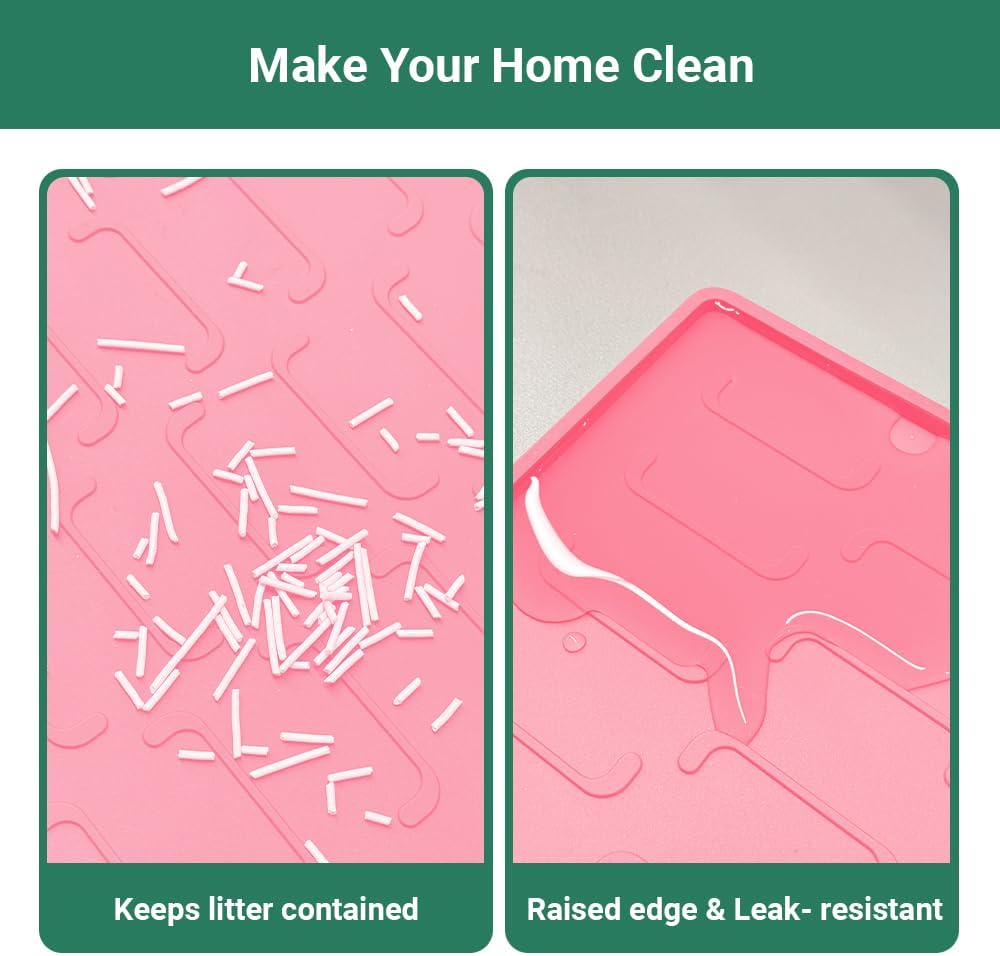 Cat Litter Mat, Large 32'' x 24'' Silicone Litter Box Mat for Litter Trapping, Waterproof, Non-Slip, Easy to Clean, Pink