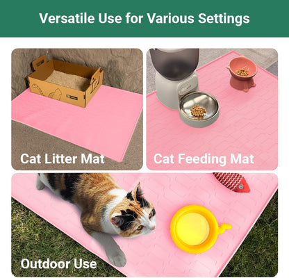 Cat Litter Mat, Large 32'' x 24'' Silicone Litter Box Mat for Litter Trapping, Waterproof, Non-Slip, Easy to Clean, Pink