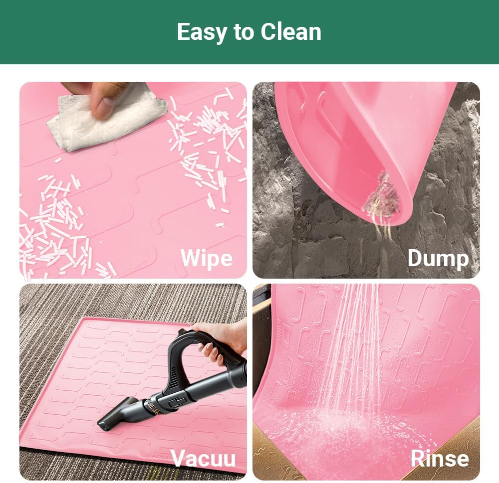Cat Litter Mat, Large 32'' x 24'' Silicone Litter Box Mat for Litter Trapping, Waterproof, Non-Slip, Easy to Clean, Pink