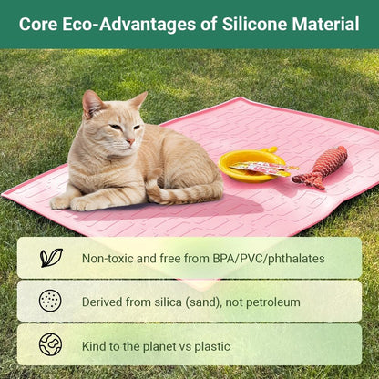 Cat Litter Mat, Large 32'' x 24'' Silicone Litter Box Mat for Litter Trapping, Waterproof, Non-Slip, Easy to Clean, Pink