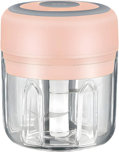 Electric Baby Food Maker & Garlic Chopper, USB Rechargeable Mini Processor, Easy Clean Design, 250ML (Pink)