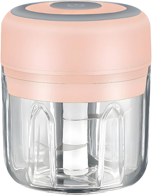 Electric Baby Food Maker & Garlic Chopper, USB Rechargeable Mini Processor, Easy Clean Design, 250ML (Pink)