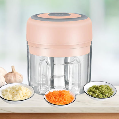 Electric Baby Food Maker & Garlic Chopper, USB Rechargeable Mini Processor, Easy Clean Design, 250ML (Pink)