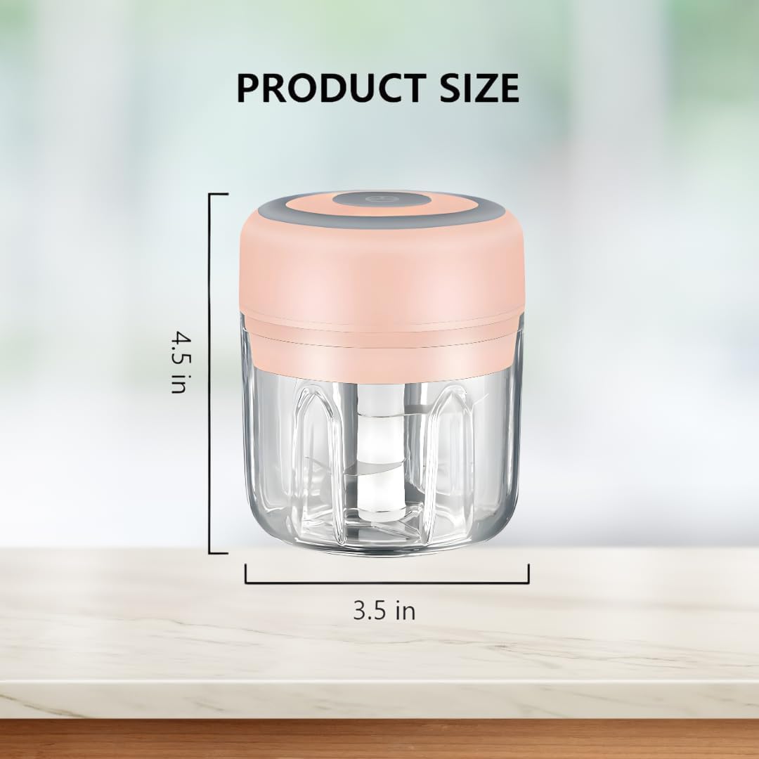 Electric Baby Food Maker & Garlic Chopper, USB Rechargeable Mini Processor, Easy Clean Design, 250ML (Pink)
