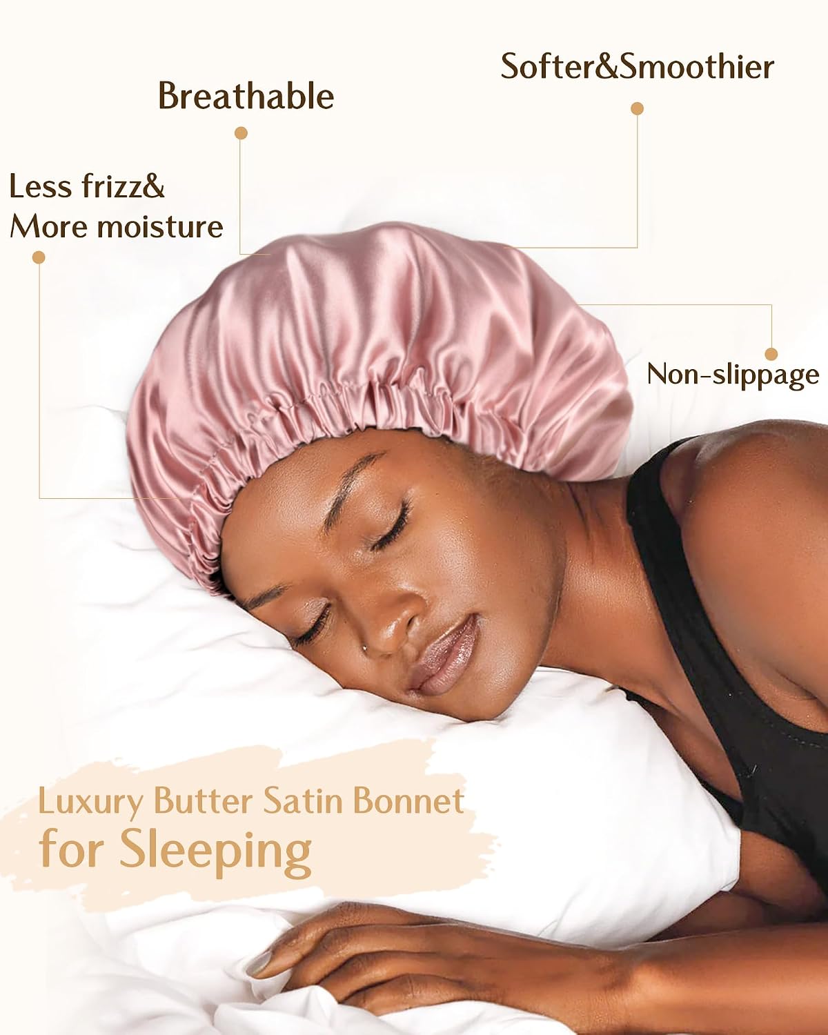 Adjustable Satin Bonnet Double Layer Hair Bonnet for Sleeping Bonnets for Women Hats Curly Natural Hair, Blush Pink