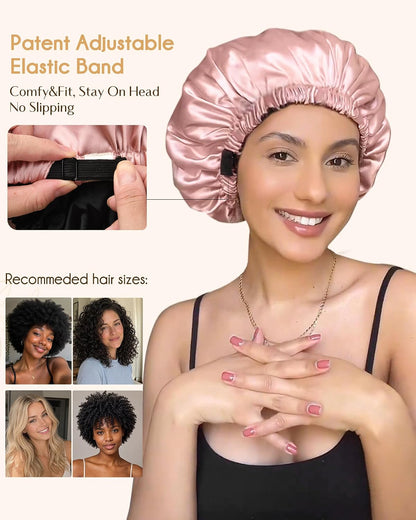 Adjustable Satin Bonnet Double Layer Hair Bonnet for Sleeping Bonnets for Women Hats Curly Natural Hair, Blush Pink