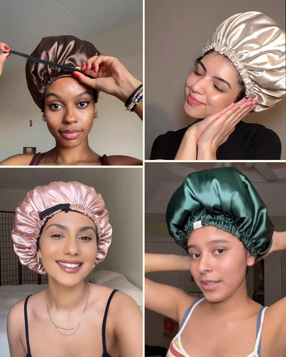 Adjustable Satin Bonnet Double Layer Hair Bonnet for Sleeping Bonnets for Women Hats Curly Natural Hair, Blush Pink