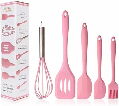 Spatulas Silicone Heat Resistant - Kitchen Utensil Set - Cooking tools, whisk, brush. Gift For Woman and Men (Pink)