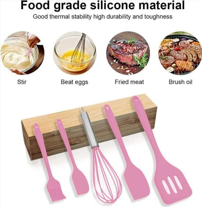 Spatulas Silicone Heat Resistant - Kitchen Utensil Set - Cooking tools, whisk, brush. Gift For Woman and Men (Pink)