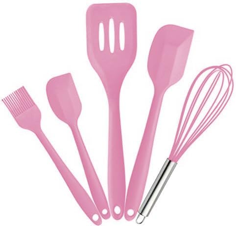 Spatulas Silicone Heat Resistant - Kitchen Utensil Set - Cooking tools, whisk, brush. Gift For Woman and Men (Pink)