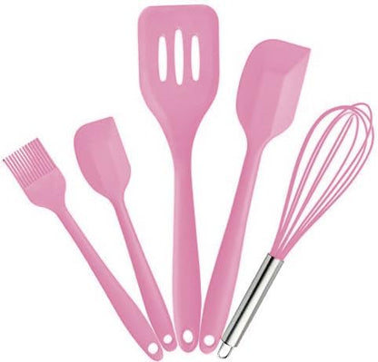 Spatulas Silicone Heat Resistant - Kitchen Utensil Set - Cooking tools, whisk, brush. Gift For Woman and Men (Pink)