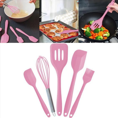 Spatulas Silicone Heat Resistant - Kitchen Utensil Set - Cooking tools, whisk, brush. Gift For Woman and Men (Pink)