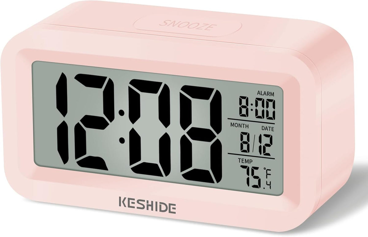 Travel Digital Alarm Clock Battery Operated with Indoor Temperature, Desk Small Clock,Snooze Model,12/24H Display for Bedrooms Heavy Sleepers Kids Travel Bathroom