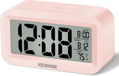 Travel Digital Alarm Clock Battery Operated with Indoor Temperature, Desk Small Clock,Snooze Model,12/24H Display for Bedrooms Heavy Sleepers Kids Travel Bathroom