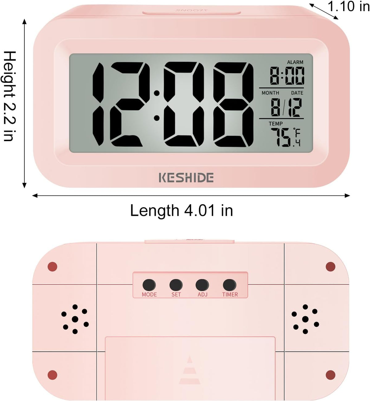 Travel Digital Alarm Clock Battery Operated with Indoor Temperature, Desk Small Clock,Snooze Model,12/24H Display for Bedrooms Heavy Sleepers Kids Travel Bathroom