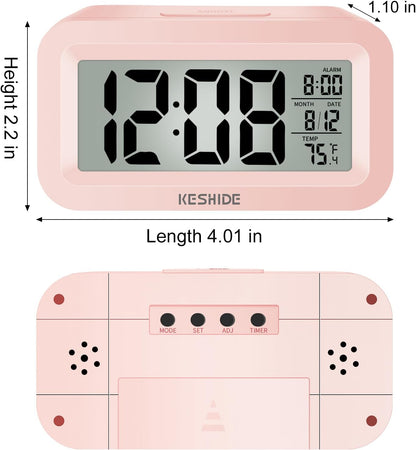 Travel Digital Alarm Clock Battery Operated with Indoor Temperature, Desk Small Clock,Snooze Model,12/24H Display for Bedrooms Heavy Sleepers Kids Travel Bathroom