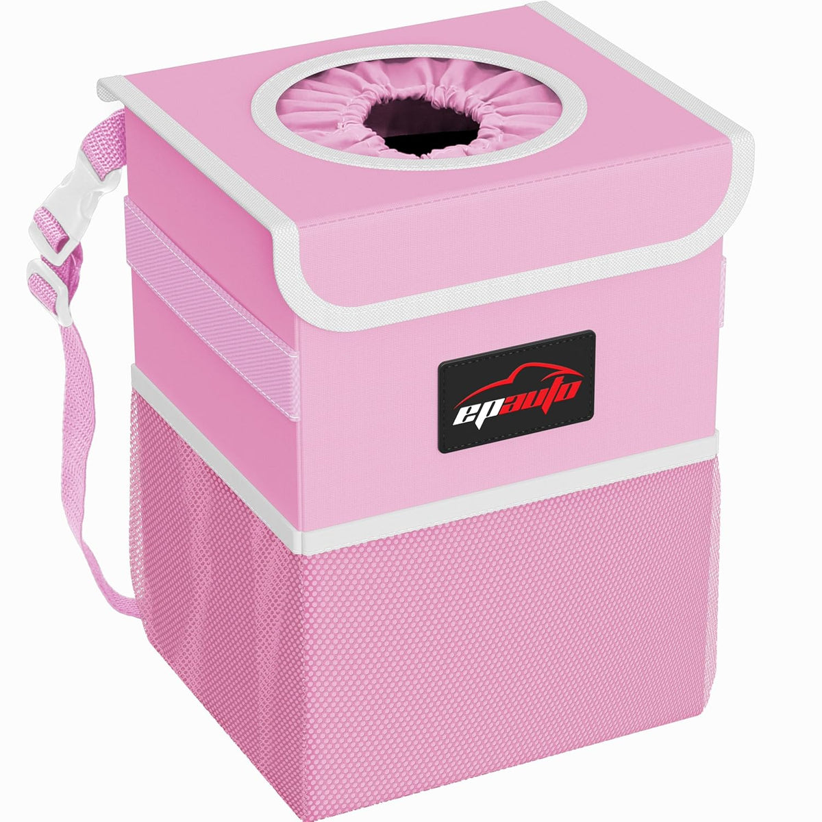 Waterproof Car Trash Can with Lid and Pockets, 2.5 Gal, Pink