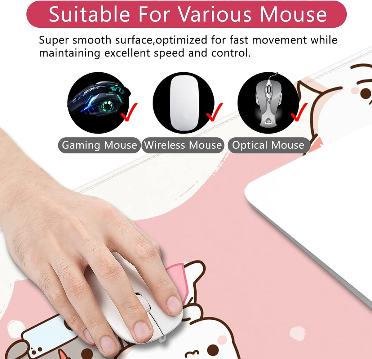 Pink Large Gaming Mouse Pad Kawaii Desk Pad XXL Cute Cat Mouse Mat 35x15.7x0.12 inch Desk Accessories (Pink Cat -2)