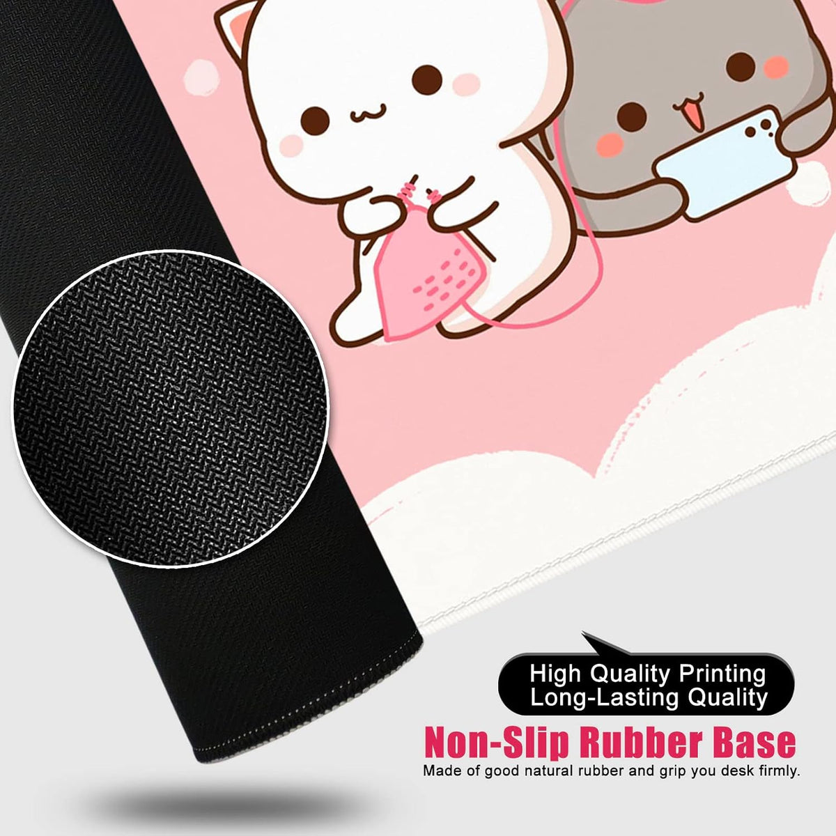 Pink Large Gaming Mouse Pad Kawaii Desk Pad XXL Cute Cat Mouse Mat 35x15.7x0.12 inch Desk Accessories (Pink Cat -2)