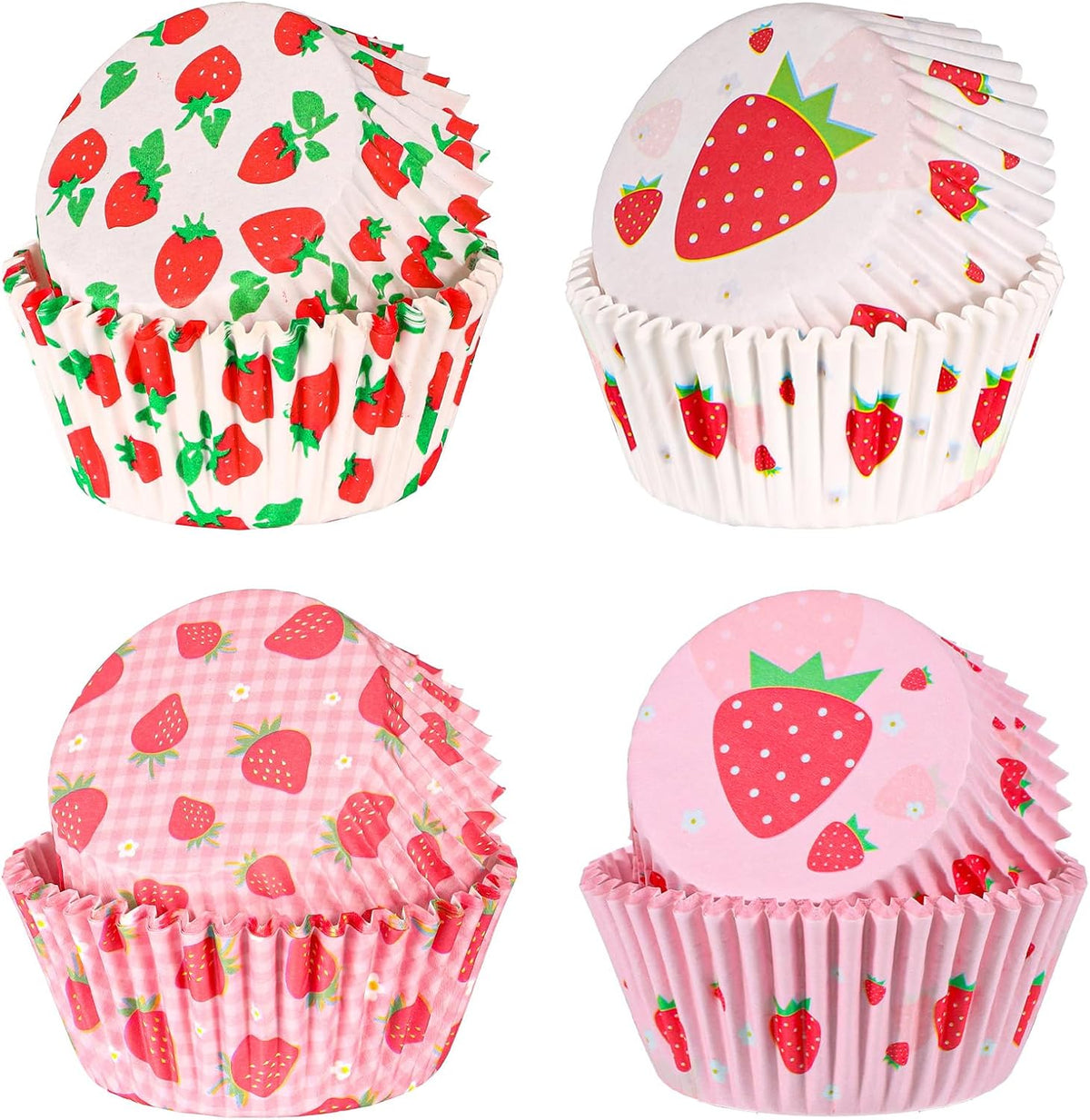 Strawberry Cupcake Liners, 100 Pcs Cute Cupcake Liners Pink Strawberry Cup Cake Wrappers Paper Baking Cup for Wedding Bridal Baby Shower Spring Summer Berry Themed Birthday Party Cake Decor