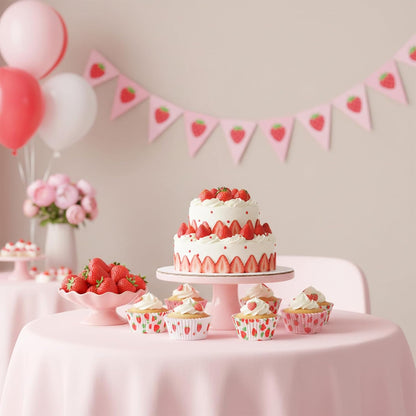 Strawberry Cupcake Liners, 100 Pcs Cute Cupcake Liners Pink Strawberry Cup Cake Wrappers Paper Baking Cup for Wedding Bridal Baby Shower Spring Summer Berry Themed Birthday Party Cake Decor