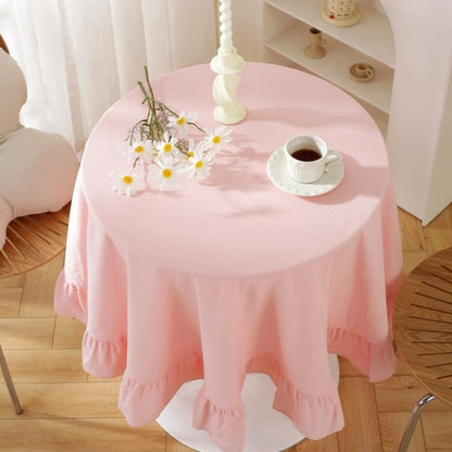 Cotton Linen Table Cloths Retro Farmhouse Heavy Fabric Table Cover Pink White Washable Table Top for Parties Coffee Kitchen Picnic Round Table Cloth (Pink,Round, 47")