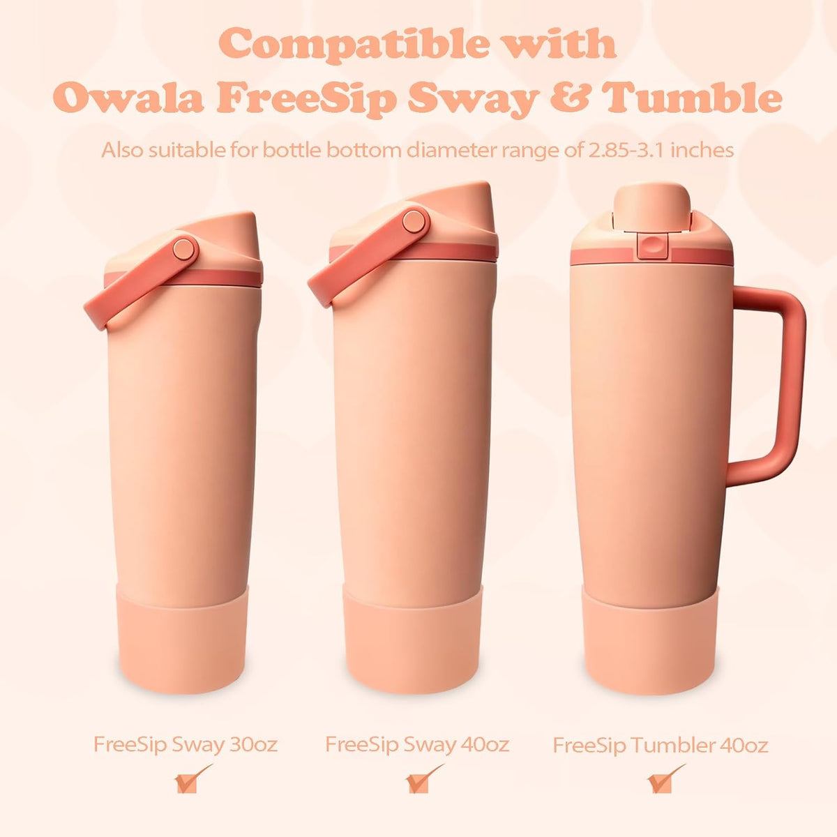 2PCS Silicone Boots for Owala 30oz & 40oz FreeSip Sway Bottles & Tumblers – Non-Slip, Scratch-Resistant, Stability Enhancer for Owala Accessories (Peach of Mind)