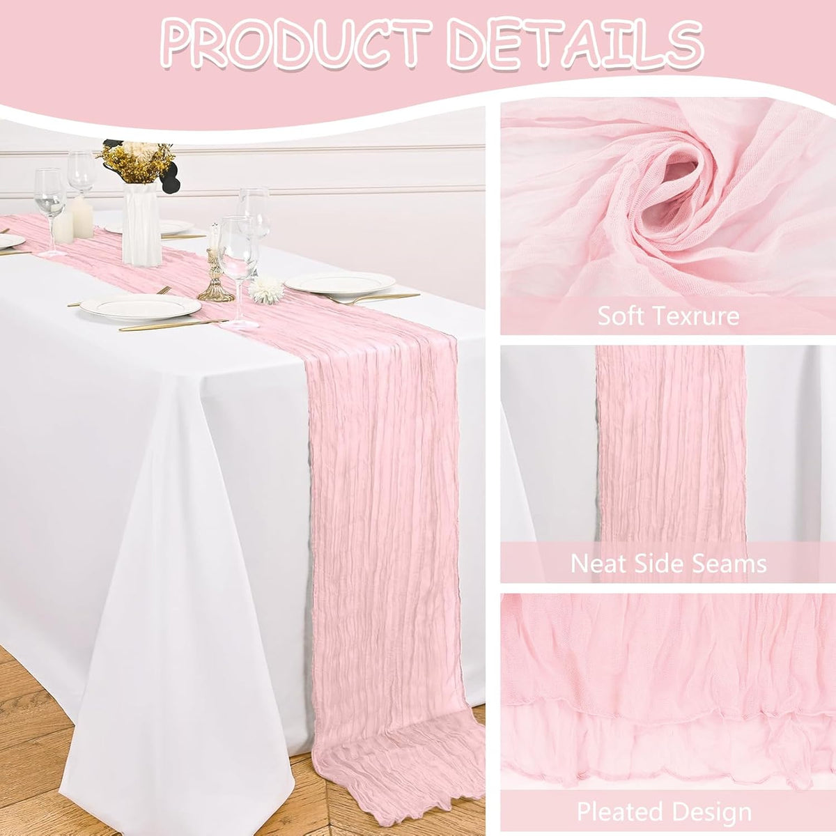 6 Pack Cheesecloth Table Runner 20 x 120 Inch Pink Boho Gauze Cheese Cloth Table Runners 10 FT Long Rustic Sheer Table Decorations for Wedding Party Baby Bridal Shower Birthday Holiday Home