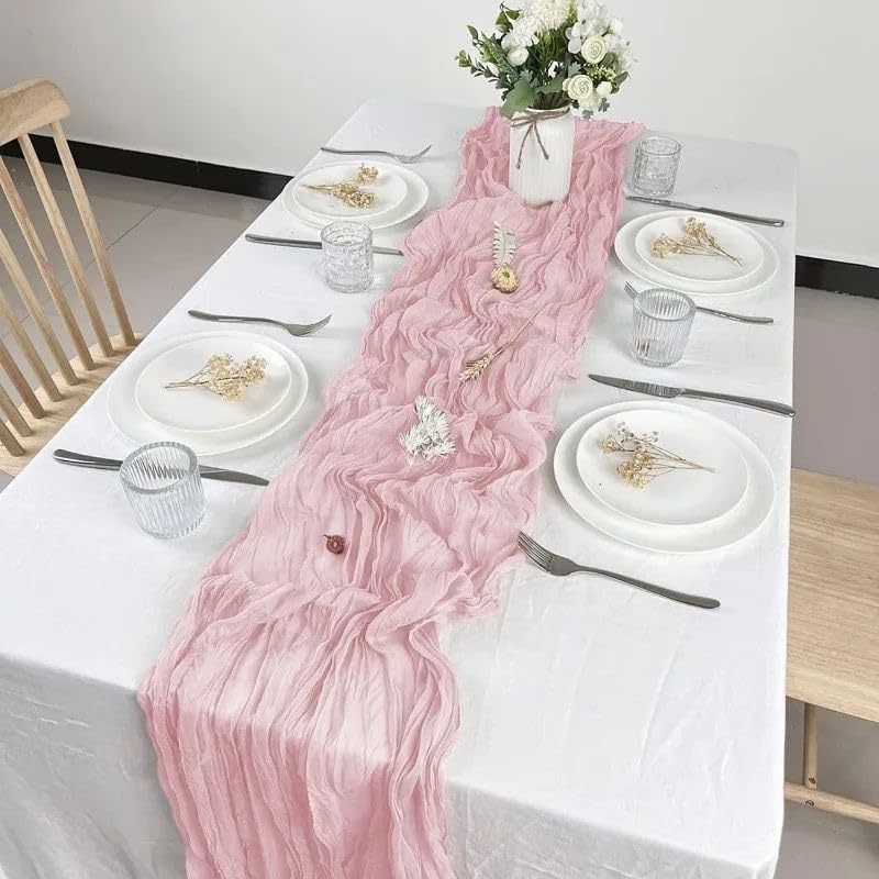 6 Pack Cheesecloth Table Runner 20 x 120 Inch Pink Boho Gauze Cheese Cloth Table Runners 10 FT Long Rustic Sheer Table Decorations for Wedding Party Baby Bridal Shower Birthday Holiday Home