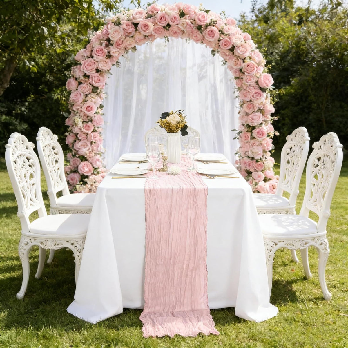 6 Pack Cheesecloth Table Runner 20 x 120 Inch Pink Boho Gauze Cheese Cloth Table Runners 10 FT Long Rustic Sheer Table Decorations for Wedding Party Baby Bridal Shower Birthday Holiday Home