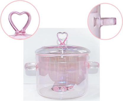 Pink Glass Saucepan with Lid and Handle, 1.5L/50oz Glass Cooking Pot, Safe for Pasta, Soup, Milk, Baby Food