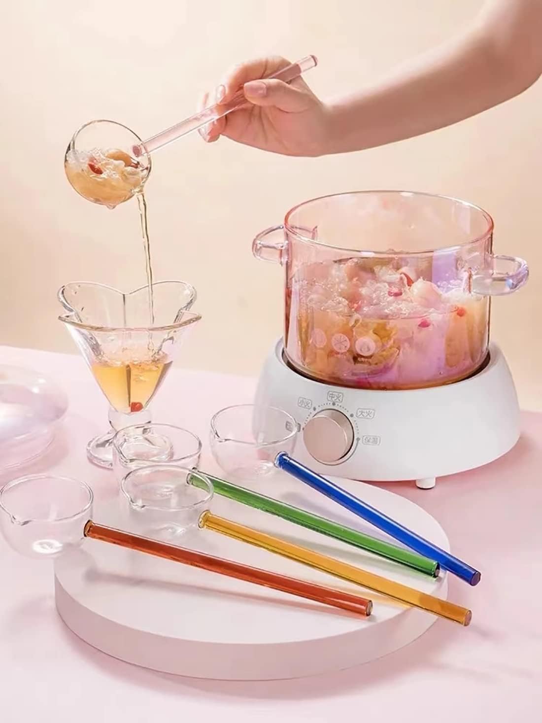 Pink Glass Saucepan with Lid and Handle, 1.5L/50oz Glass Cooking Pot, Safe for Pasta, Soup, Milk, Baby Food