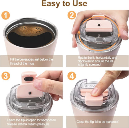 Pink Coffee Tumbler - 12 OZ Insulated Coffee Mug With Lid