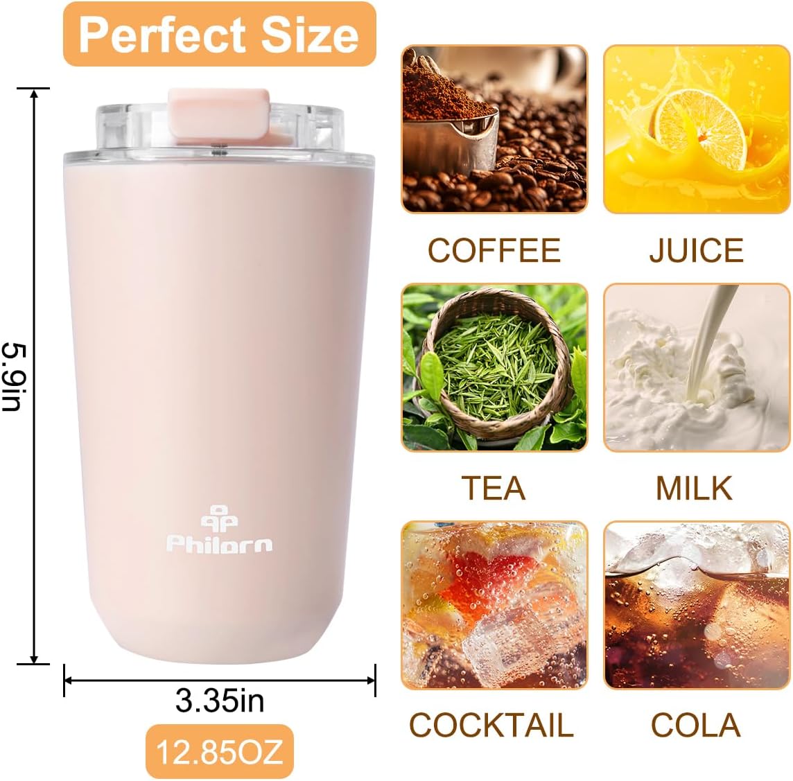 Pink Coffee Tumbler - 12 OZ Insulated Coffee Mug With Lid