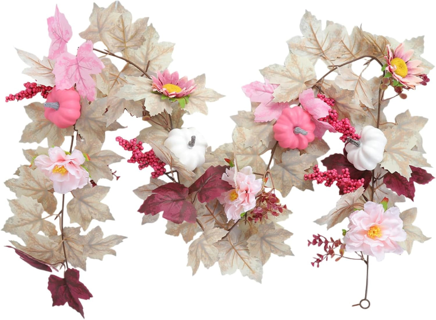 5.7FT Pink Pumpkins Fall Garland Maple Leaves Thanksgiving Table Decor