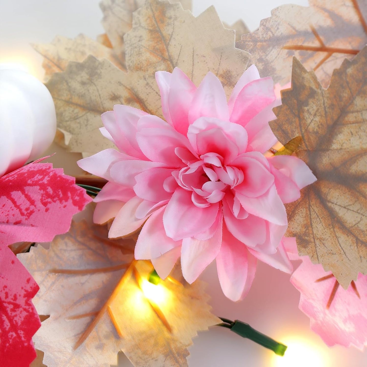 5.7FT Pink Pumpkins Fall Garland Maple Leaves Thanksgiving Table Decor