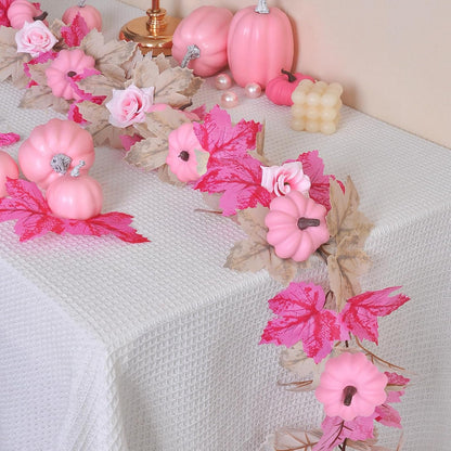 5.7FT Pink Pumpkins Fall Garland Maple Leaves Thanksgiving Table Decor