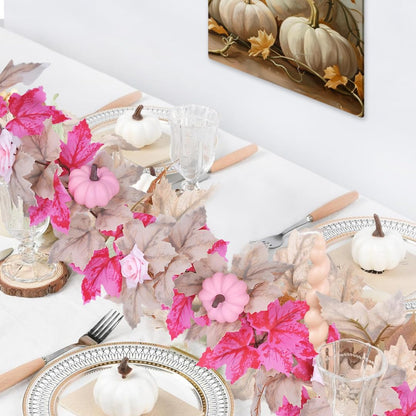 5.7FT Pink Pumpkins Fall Garland Maple Leaves Thanksgiving Table Decor