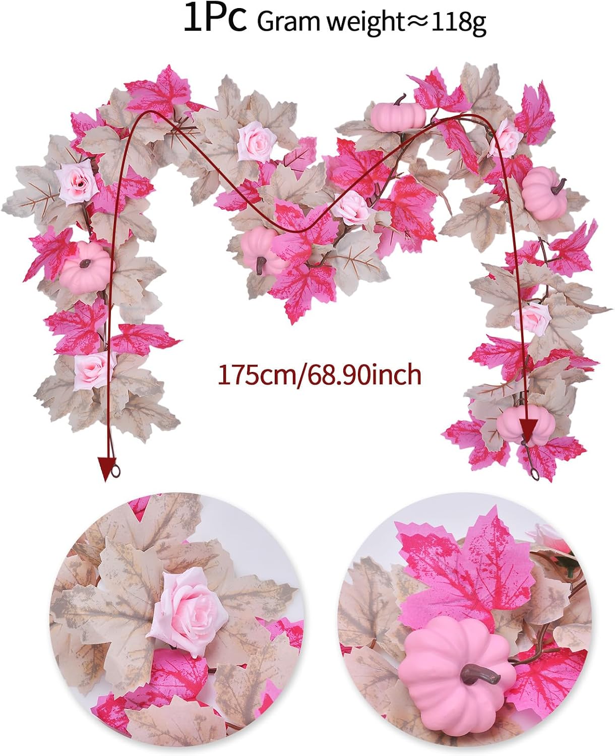 5.7FT Pink Pumpkins Fall Garland Maple Leaves Thanksgiving Table Decor